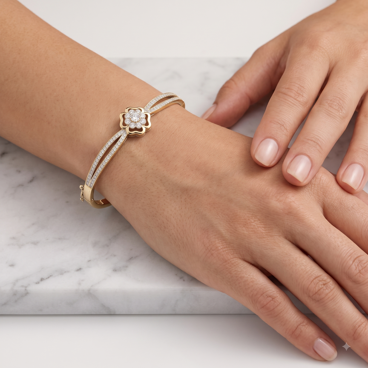 Sterling Silver Pavé Clover Hinged Bracelet