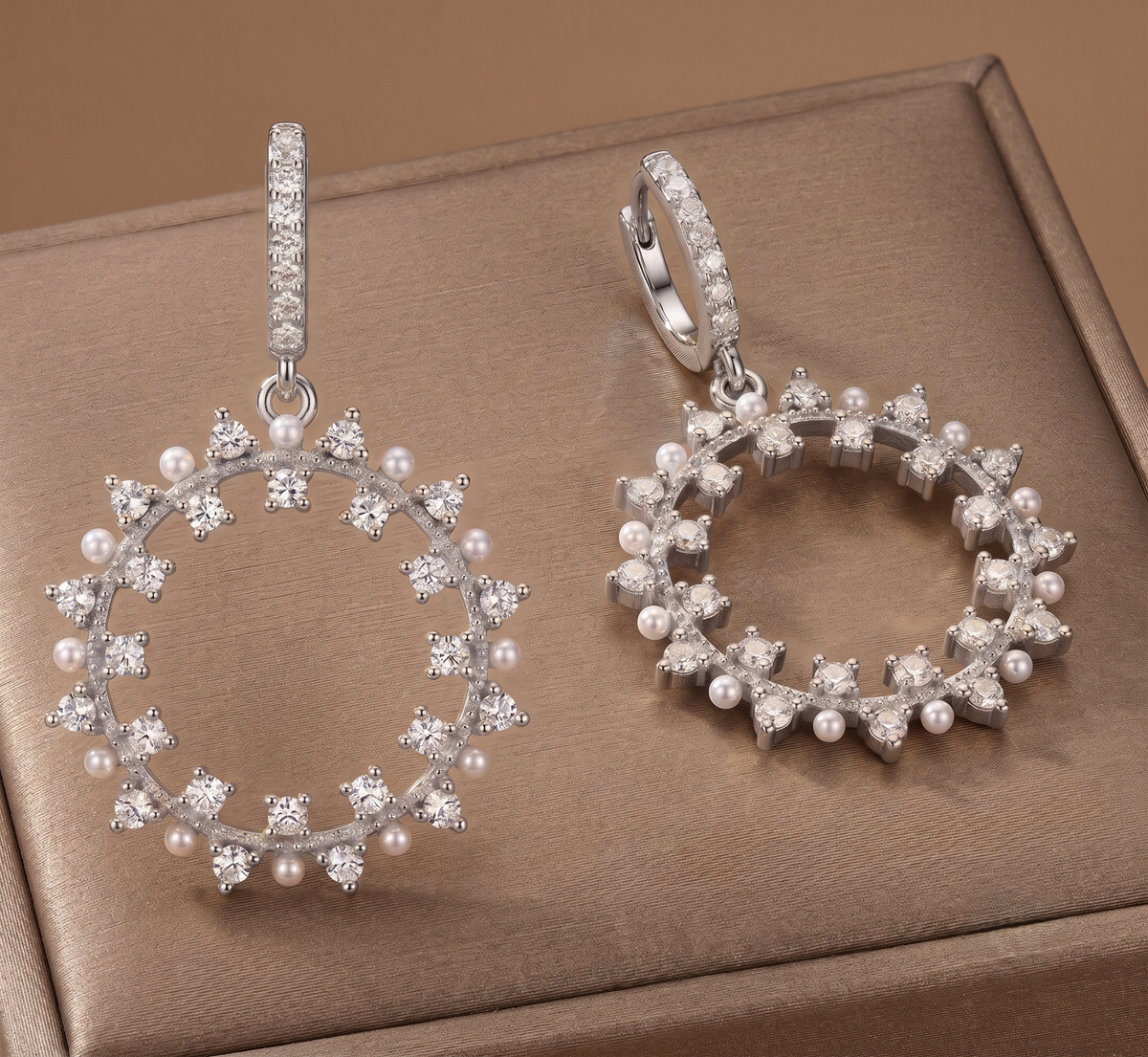 925 Sterling Silver Pearl & Moissanite Wreath Drop Earrings