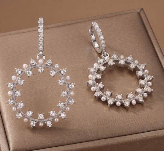 925 Sterling Silver Pearl & Moissanite Wreath Drop Earrings