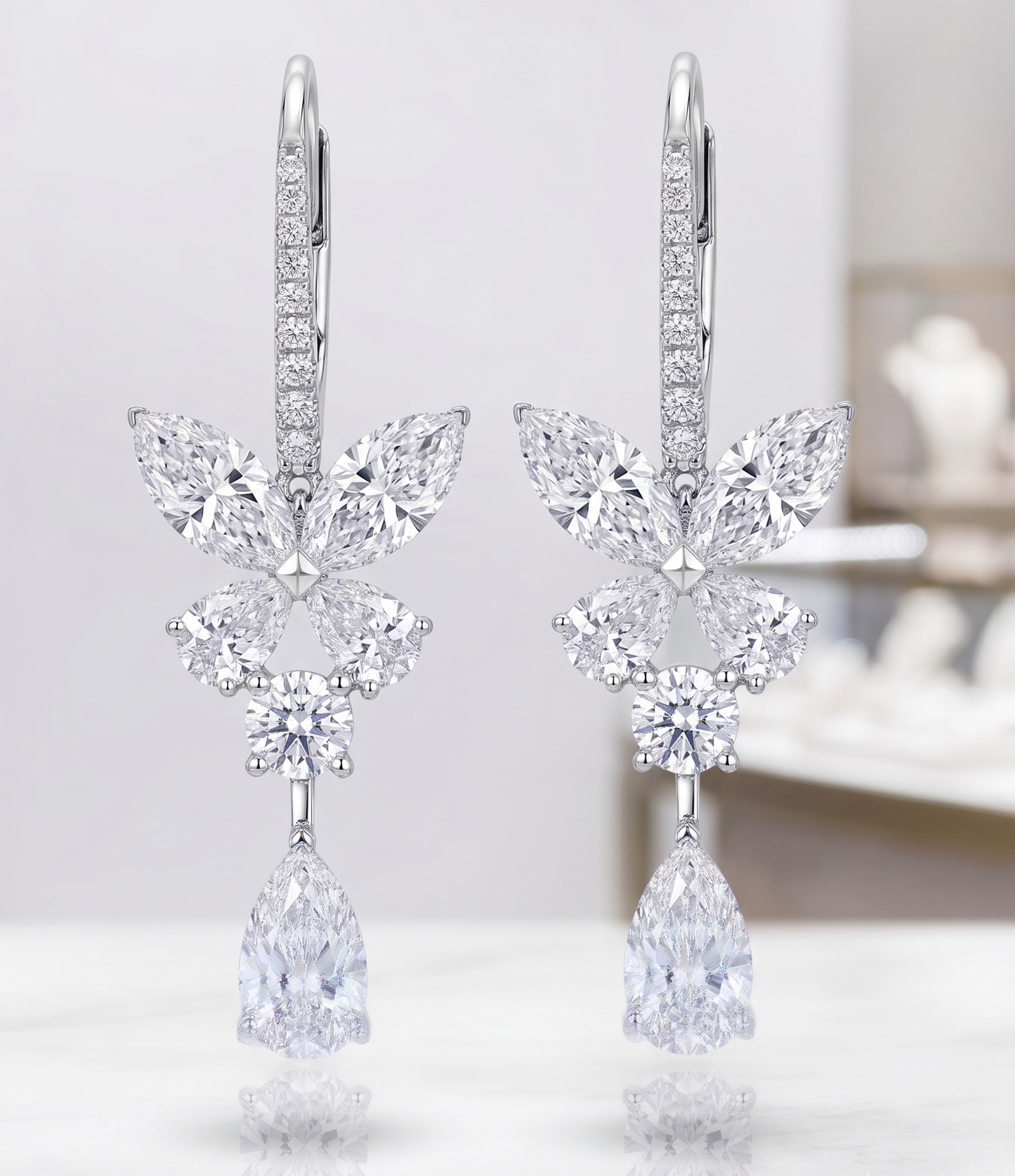 Luminous Butterfly Drop Earrings in Sterling Silver
