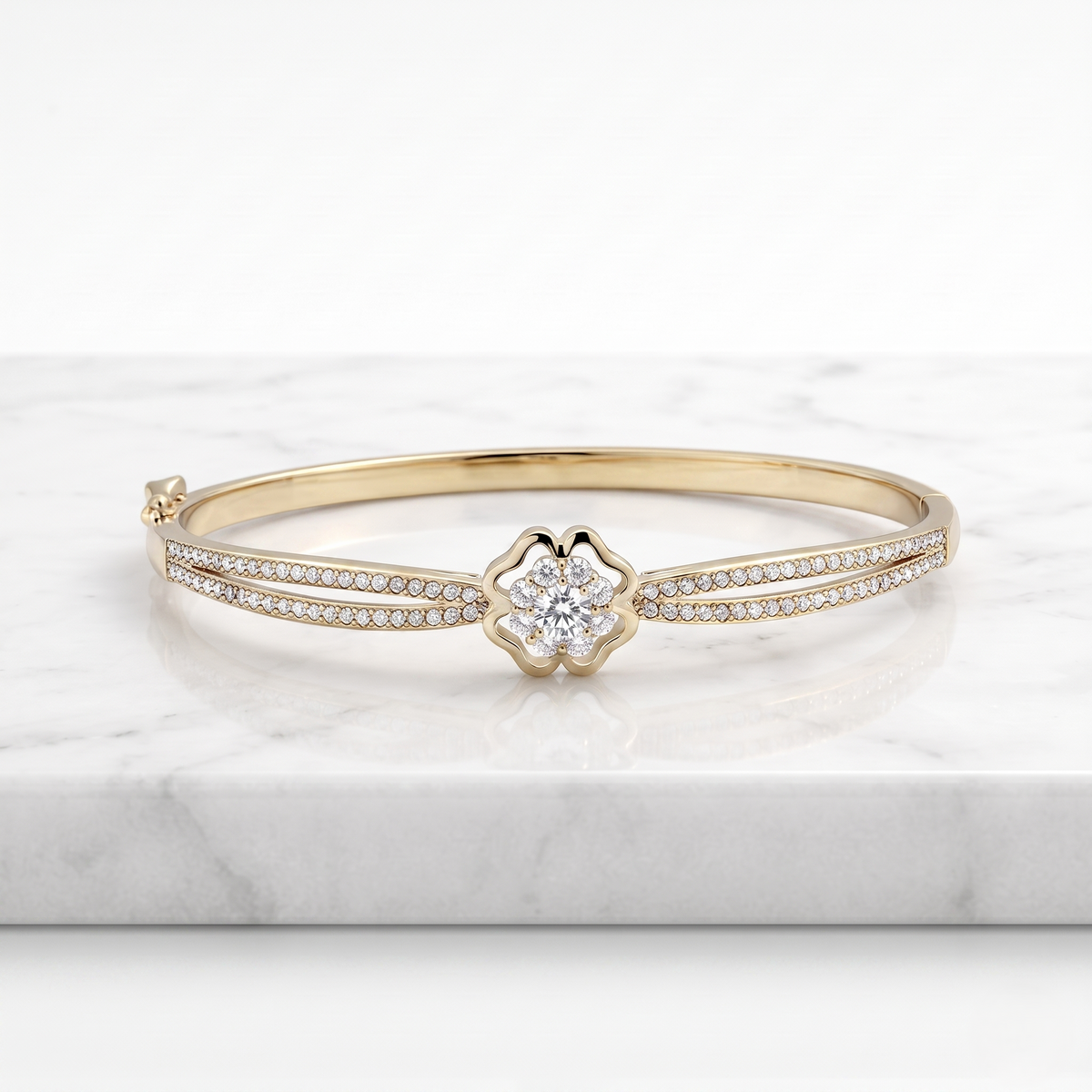Sterling Silver Pavé Clover Hinged Bracelet