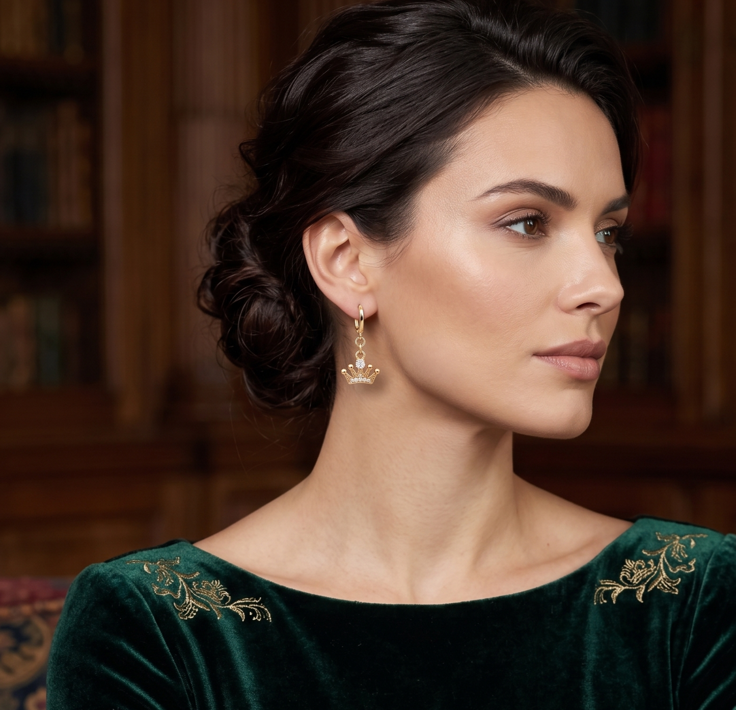 Sparkling Tiara Charm Huggie Drop Earrings