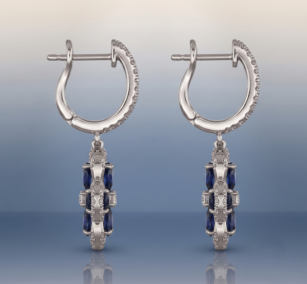 Sapphire Blossom Silver Clover Drop Earrings