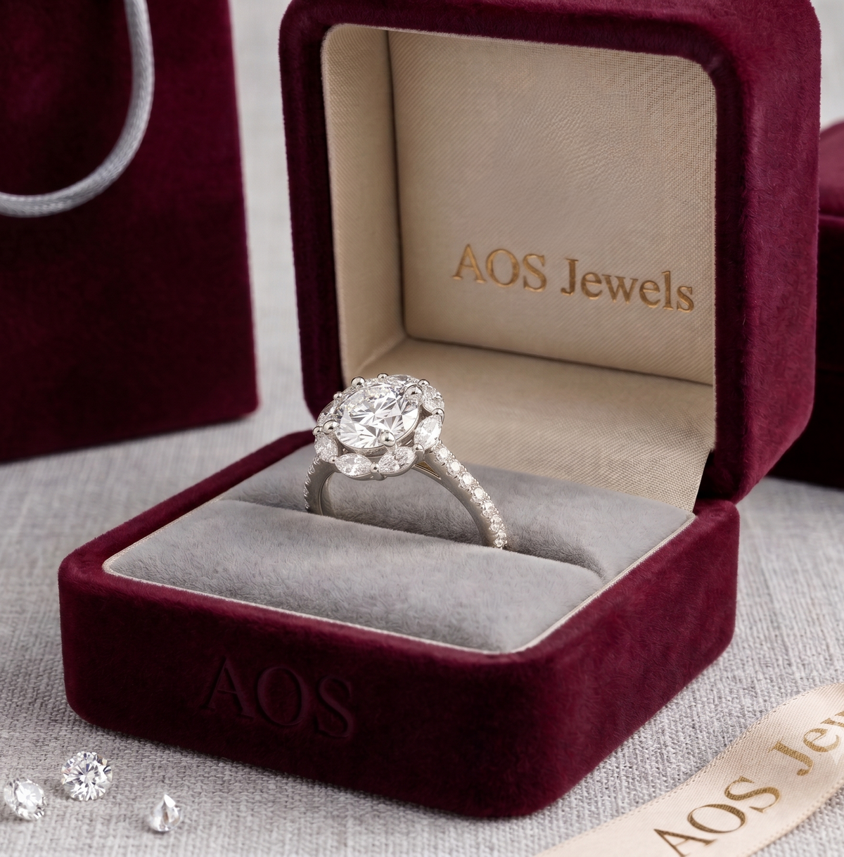Sterling Silver Round Brilliant Ring with Pave Shoulders