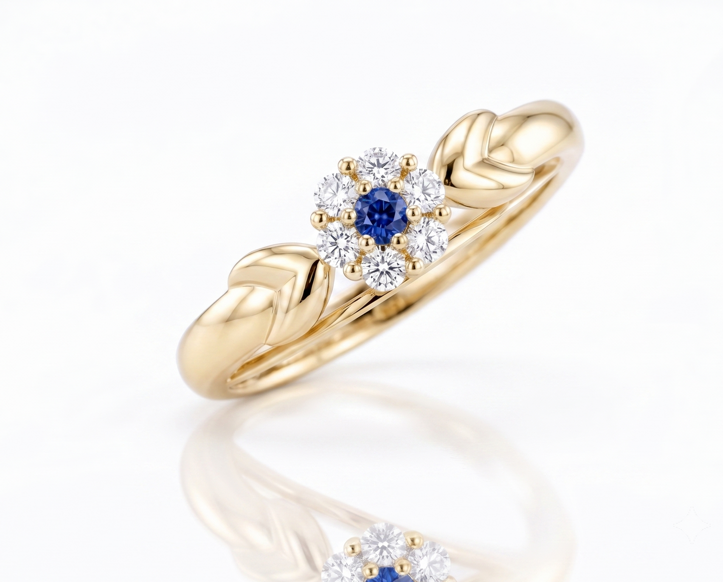 Sterling Silver Blue Sapphire Floral Halo Ring