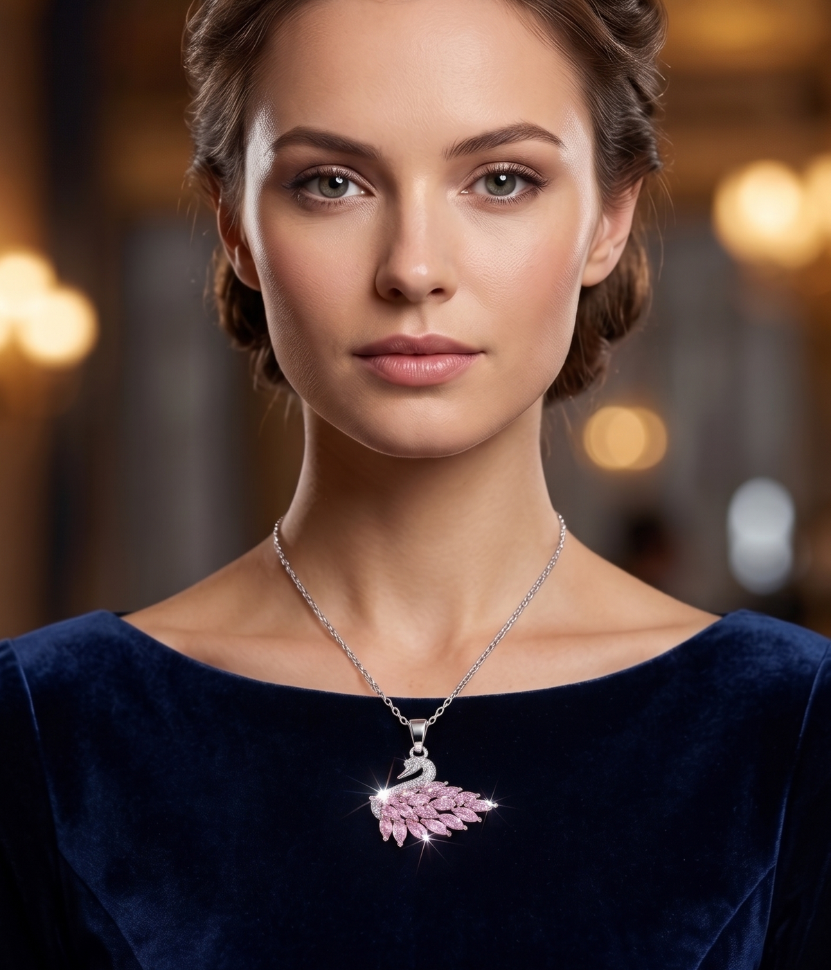 Sterling Silver Pink Marquise Crystal Swan Pendant