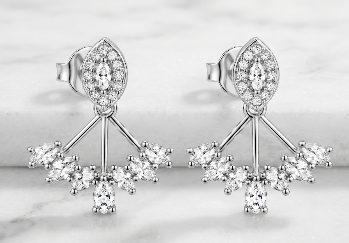 The Sterling Silver Marquise Fan Jacket Earring