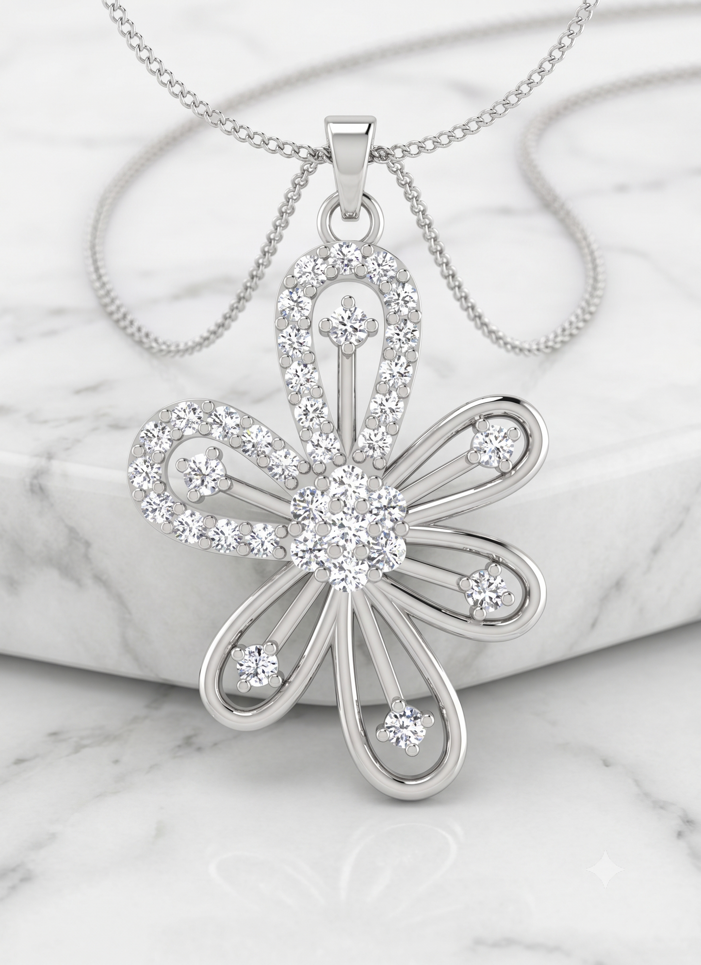 Sterling Silver Openwork Floral Chain Pendant