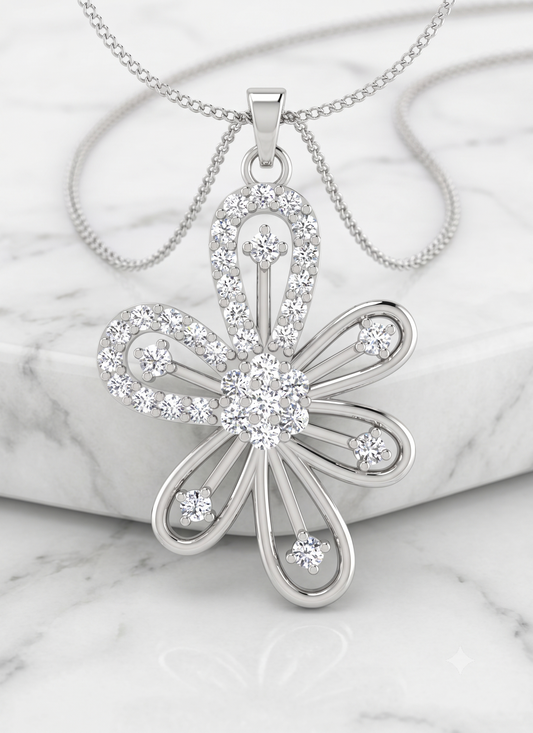 Sterling Silver Openwork Floral Chain Pendant