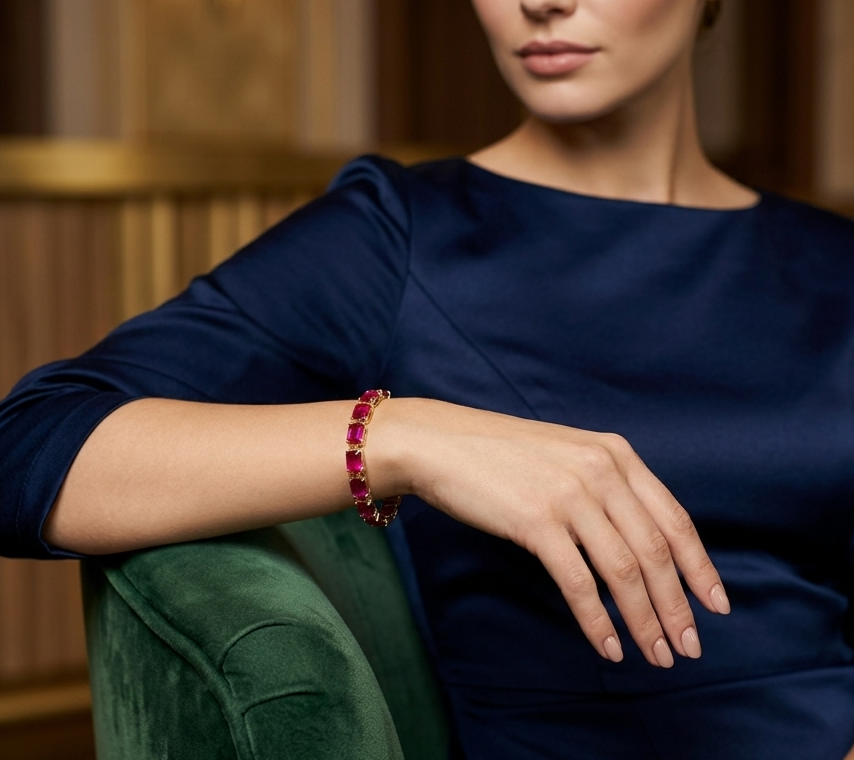 Classic Silver & Magenta Gemstone Bracelet