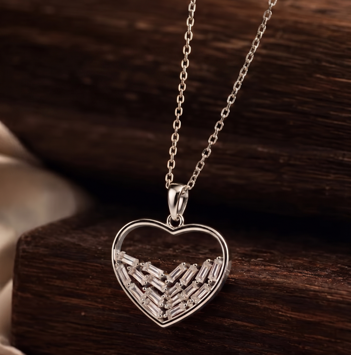 Crystal Mosaic Open Heart Silver Chain Pendant