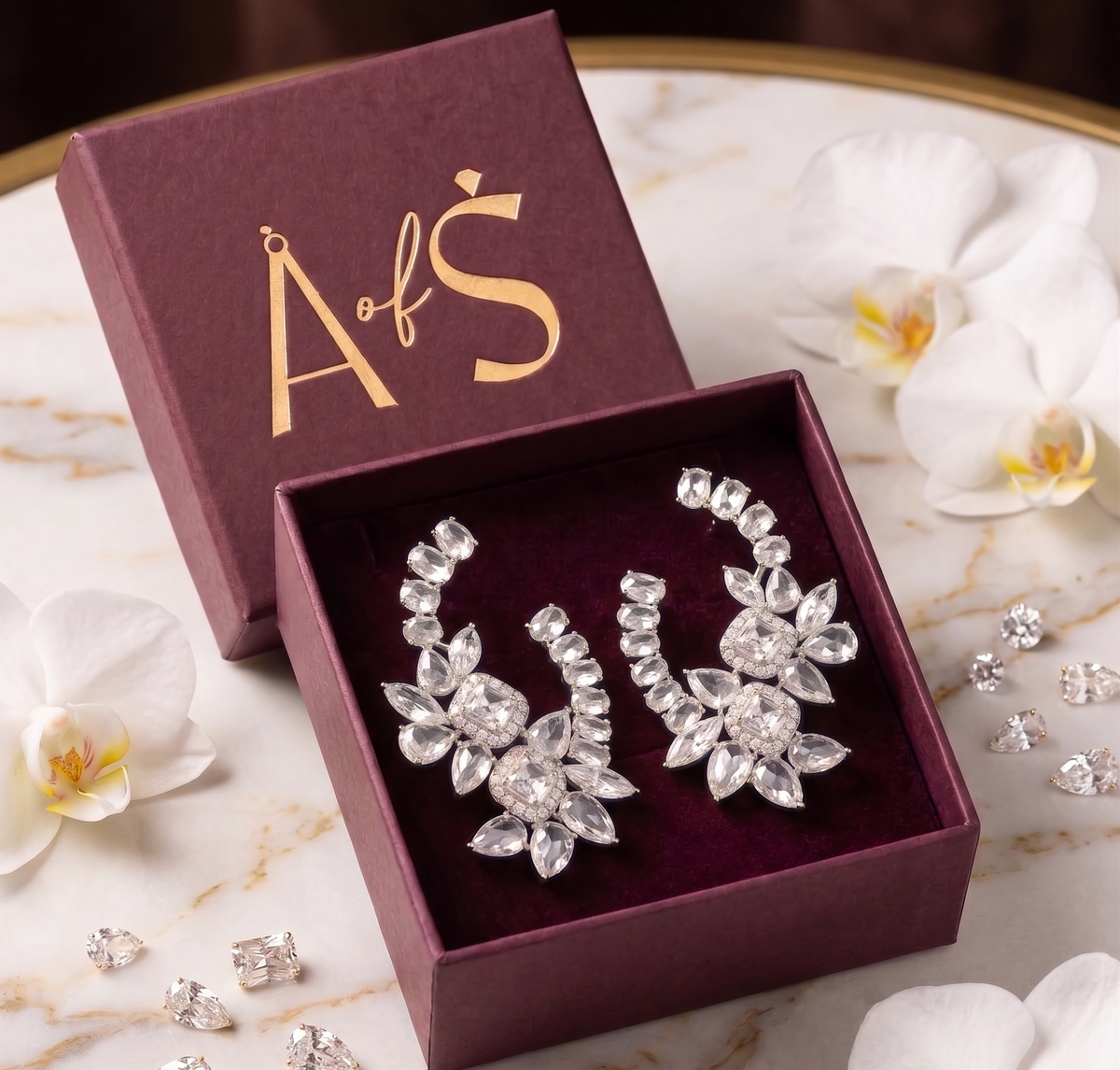 The Celestial Bloom Crescent Silver Earrings