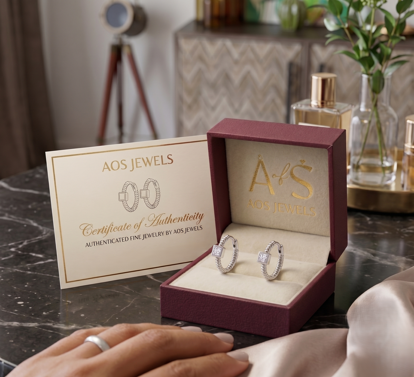 Bezel-Set Princess Cut Square Stone Silver Hoops