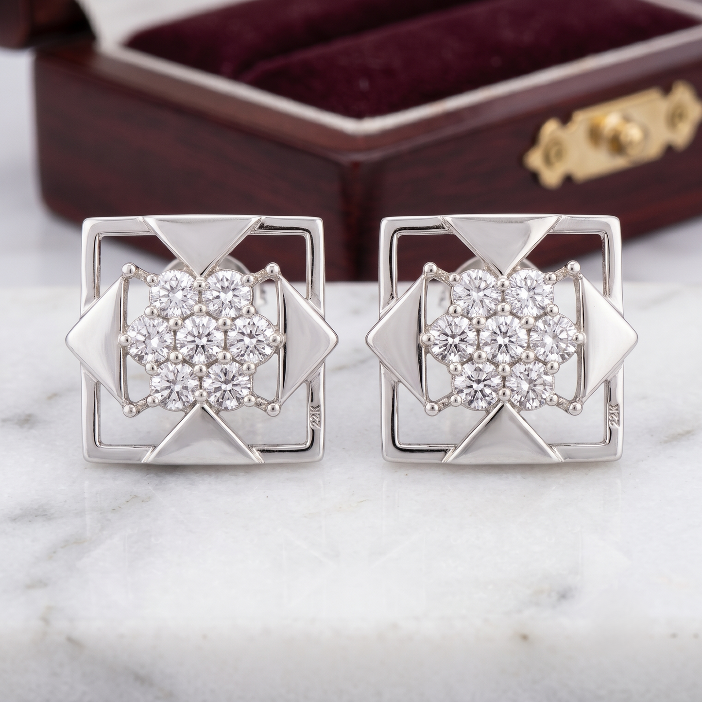 Silver Geometric moissanite Cluster Stud Earrings