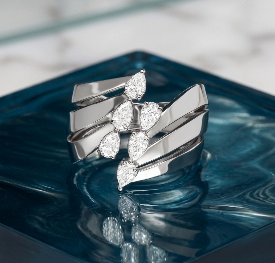 The Liquid Silver Cascade Wrap Ring