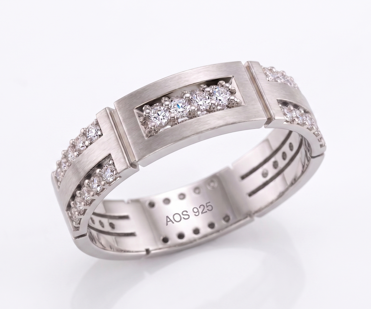 Modern Deco Brushed Silver Band