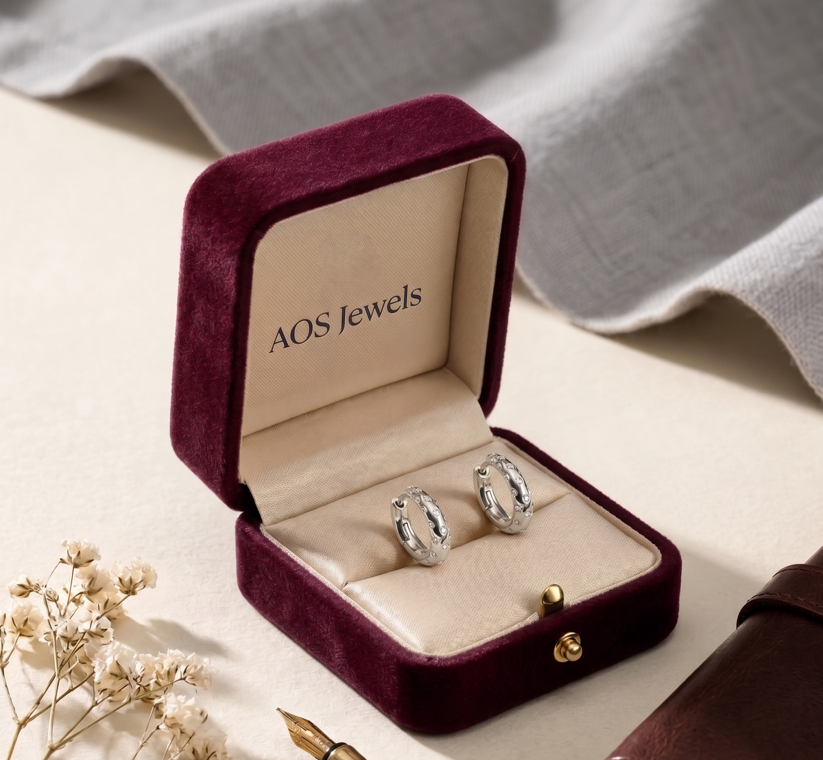 Modern Hinged Snap-Back Silver Hoop Earrings