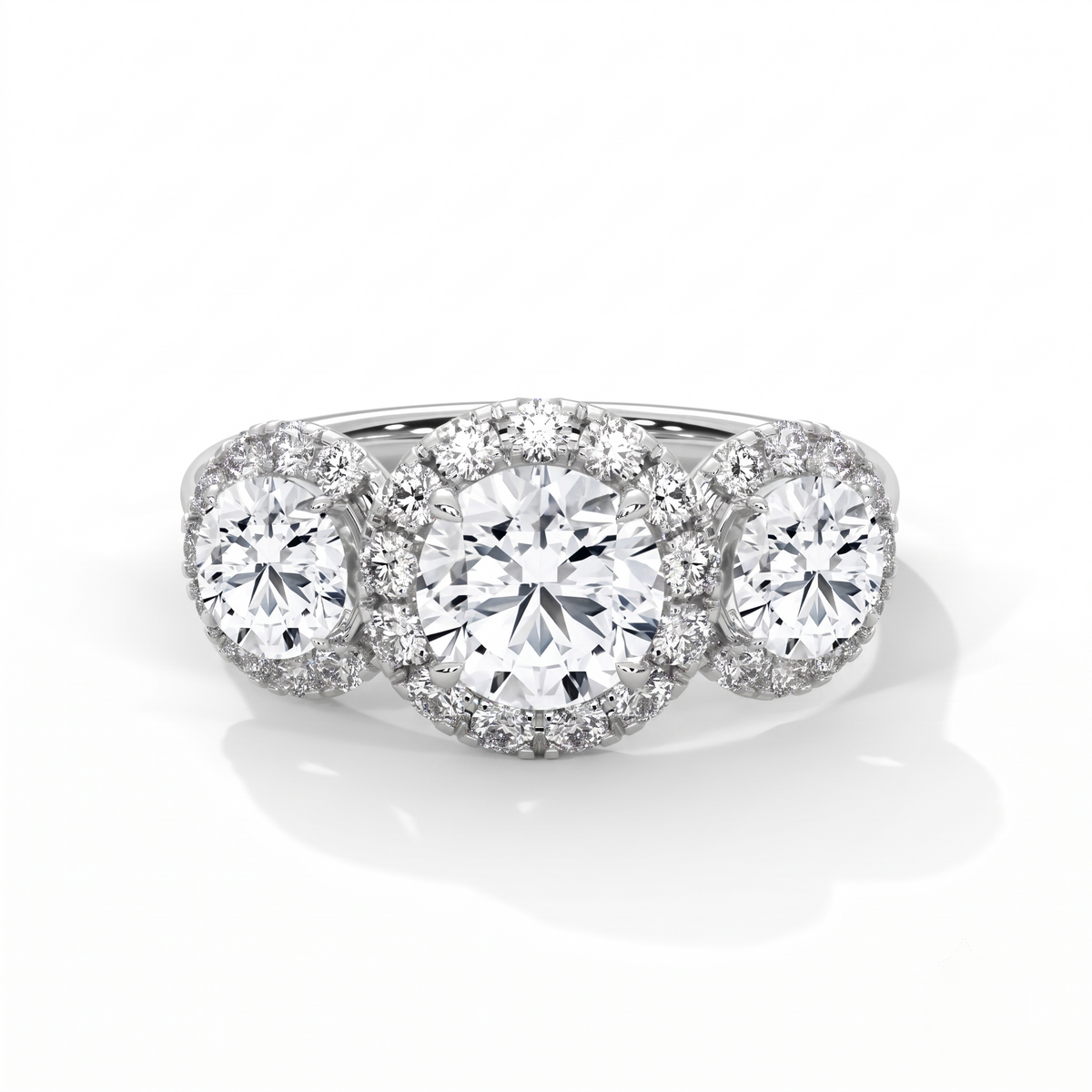Ethereal Triple Halo Round-Cut Moissanite Silver Ring