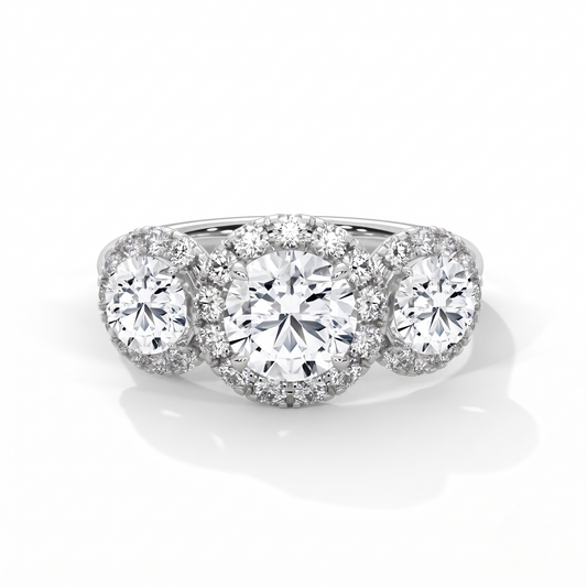 Ethereal Triple Halo Round-Cut Moissanite Silver Ring