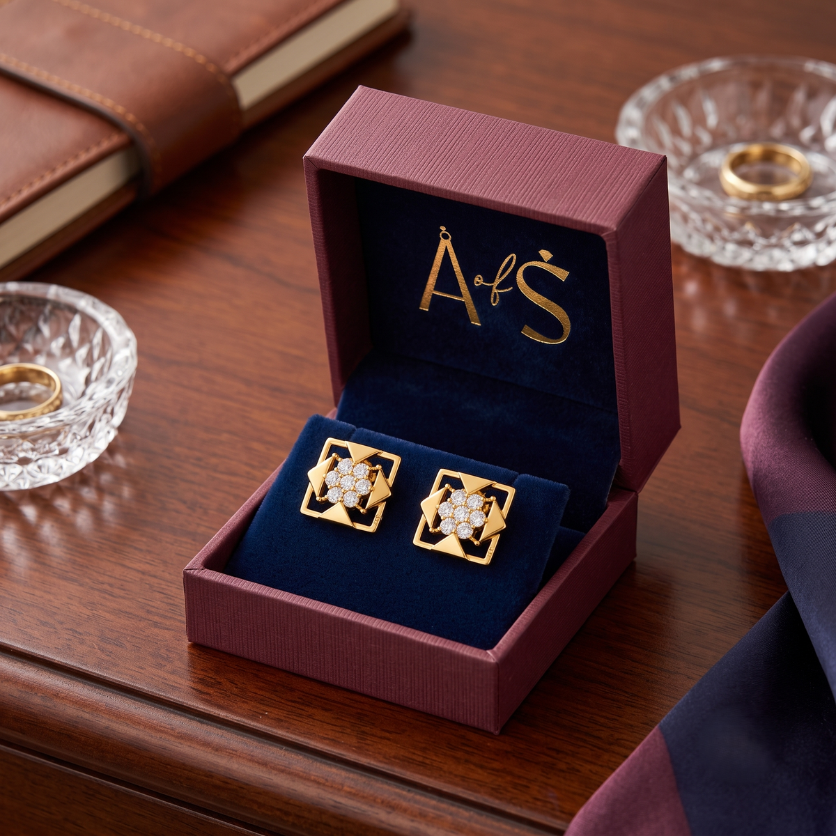 Silver Geometric moissanite Cluster Stud Earrings