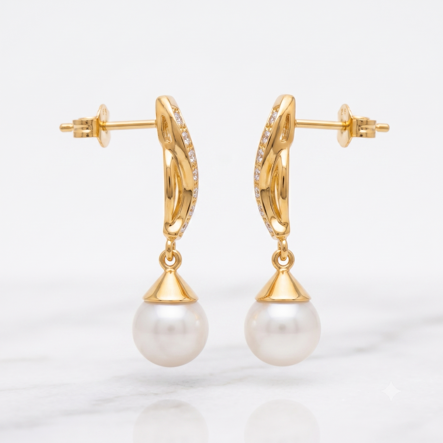 Sterling Silver Twisted Dangle Earrings with White Pearl