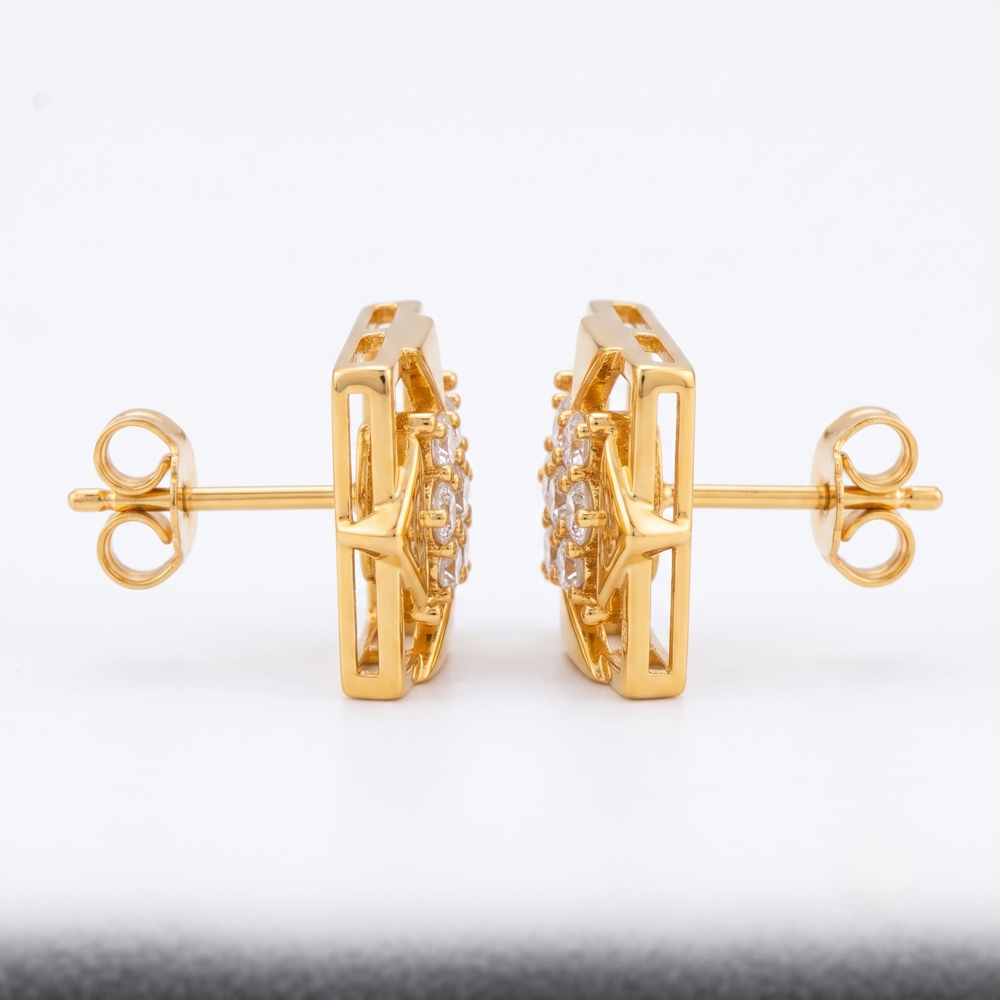 Silver Geometric moissanite Cluster Stud Earrings