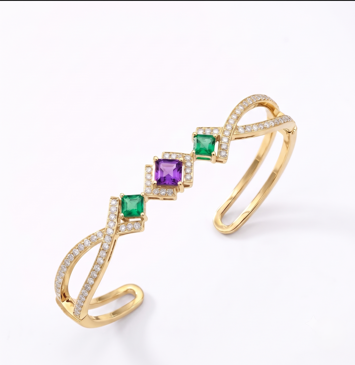 Geometric Halo Three-Stone Infinity Bracelet