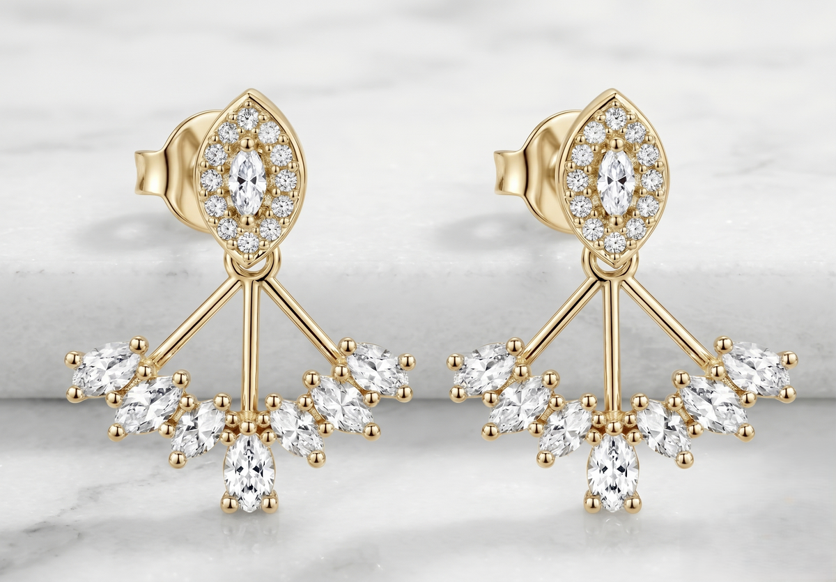 The Sterling Silver Marquise Fan Jacket Earring
