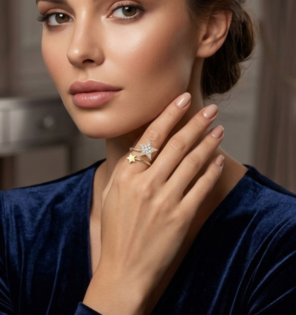 The Celestial Twin Star Silver Wrap Ring