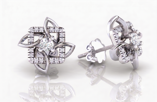 A pair of silver-toned flower-shaped stud earrings