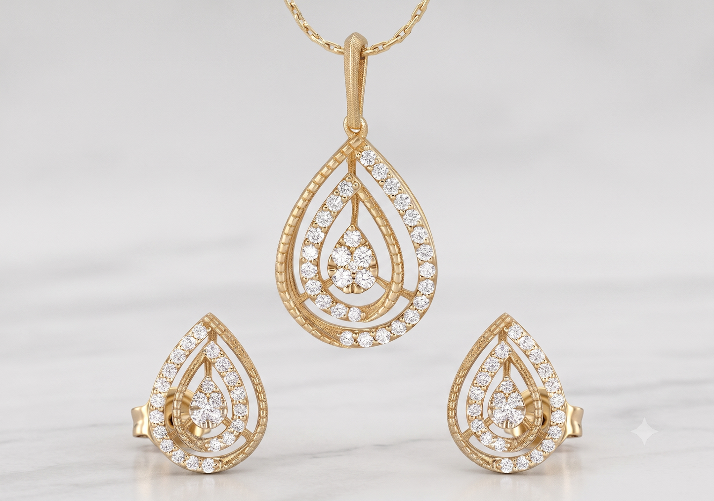 The Pear Shape Silver Chain Pendant Set