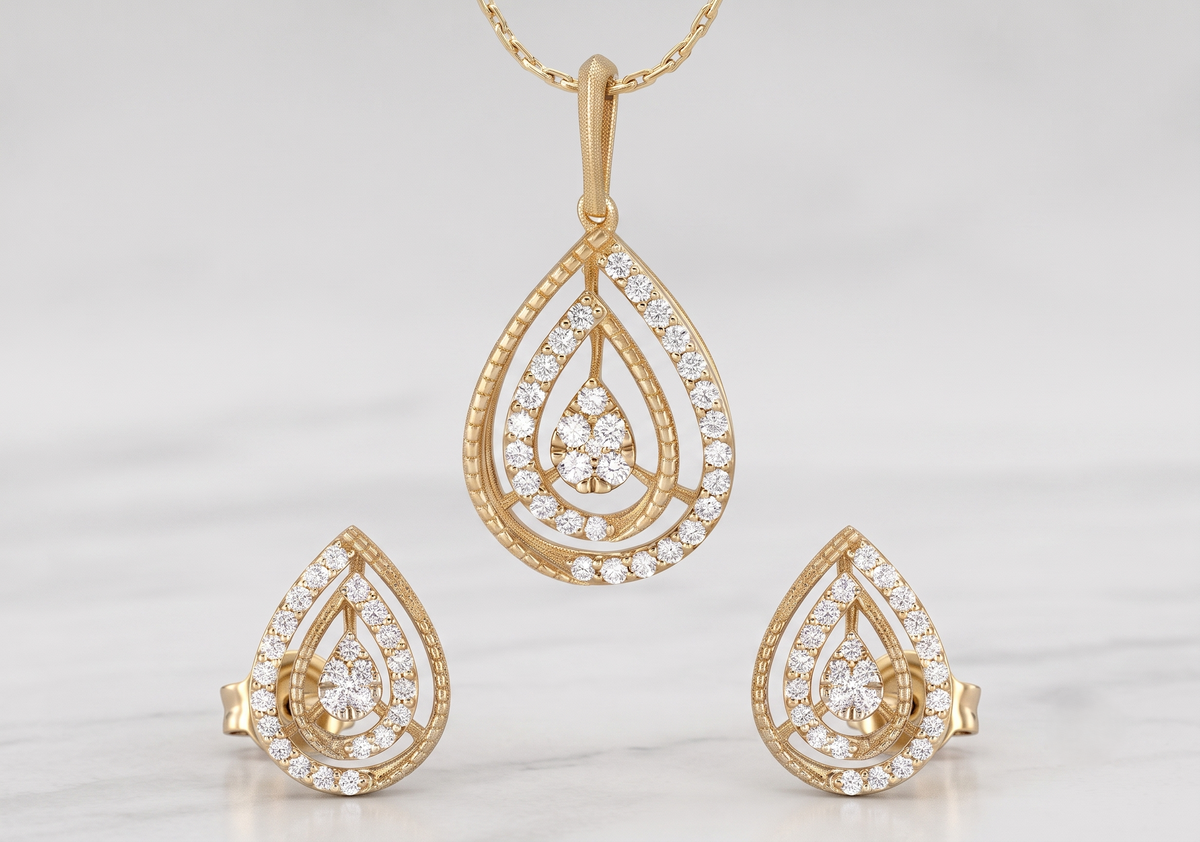 The Pear Shape Silver Chain Pendant Set