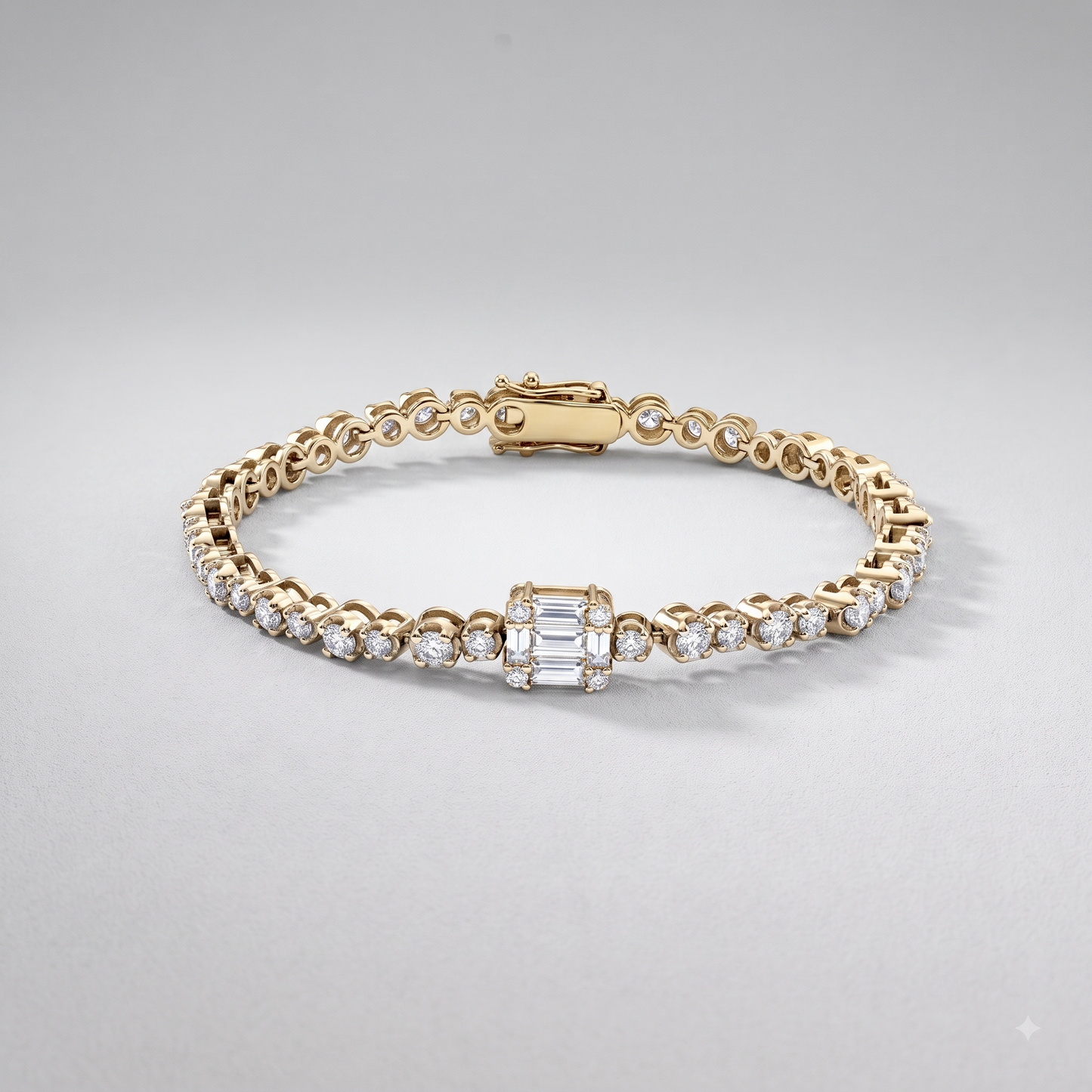 Silver Baguette & Round Halo Statement Bracelet