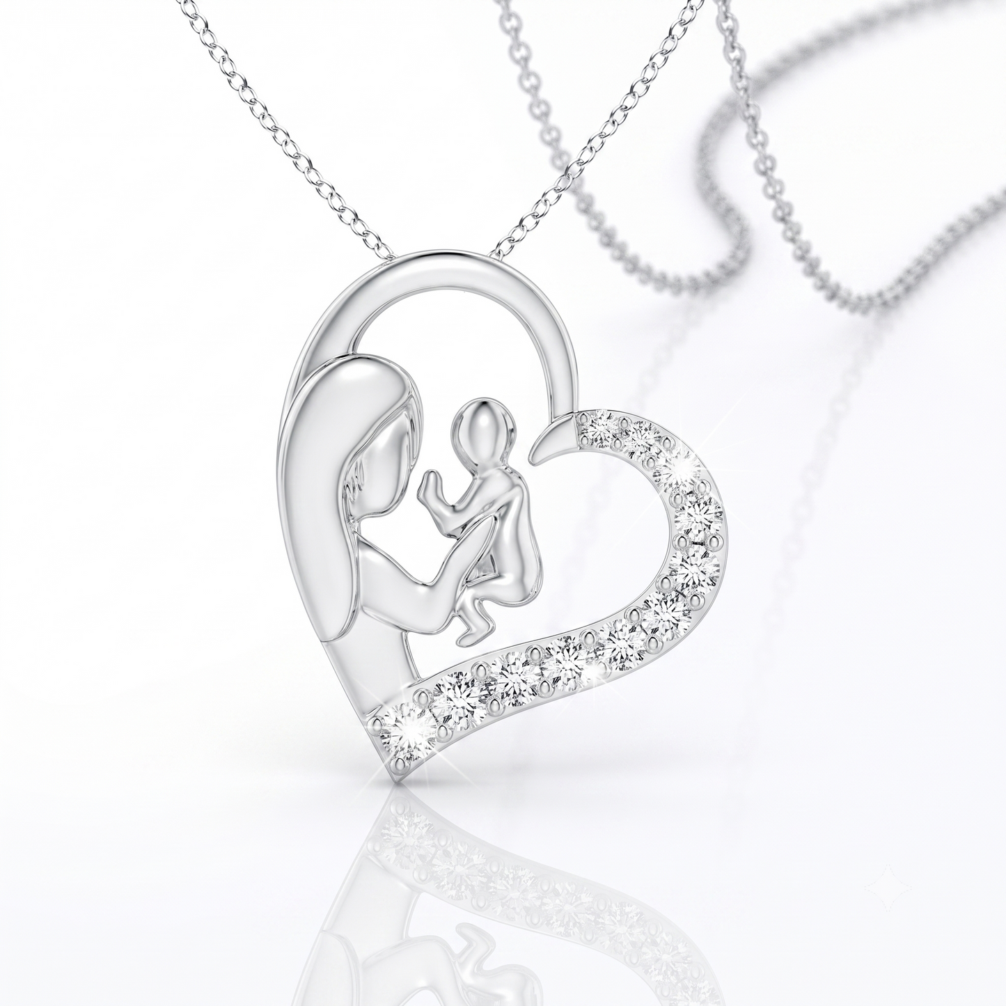 A silver chain pendant heart-shaped design
