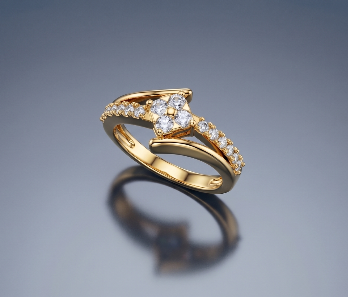 Sleek Intersection Silver Moissanite Ring