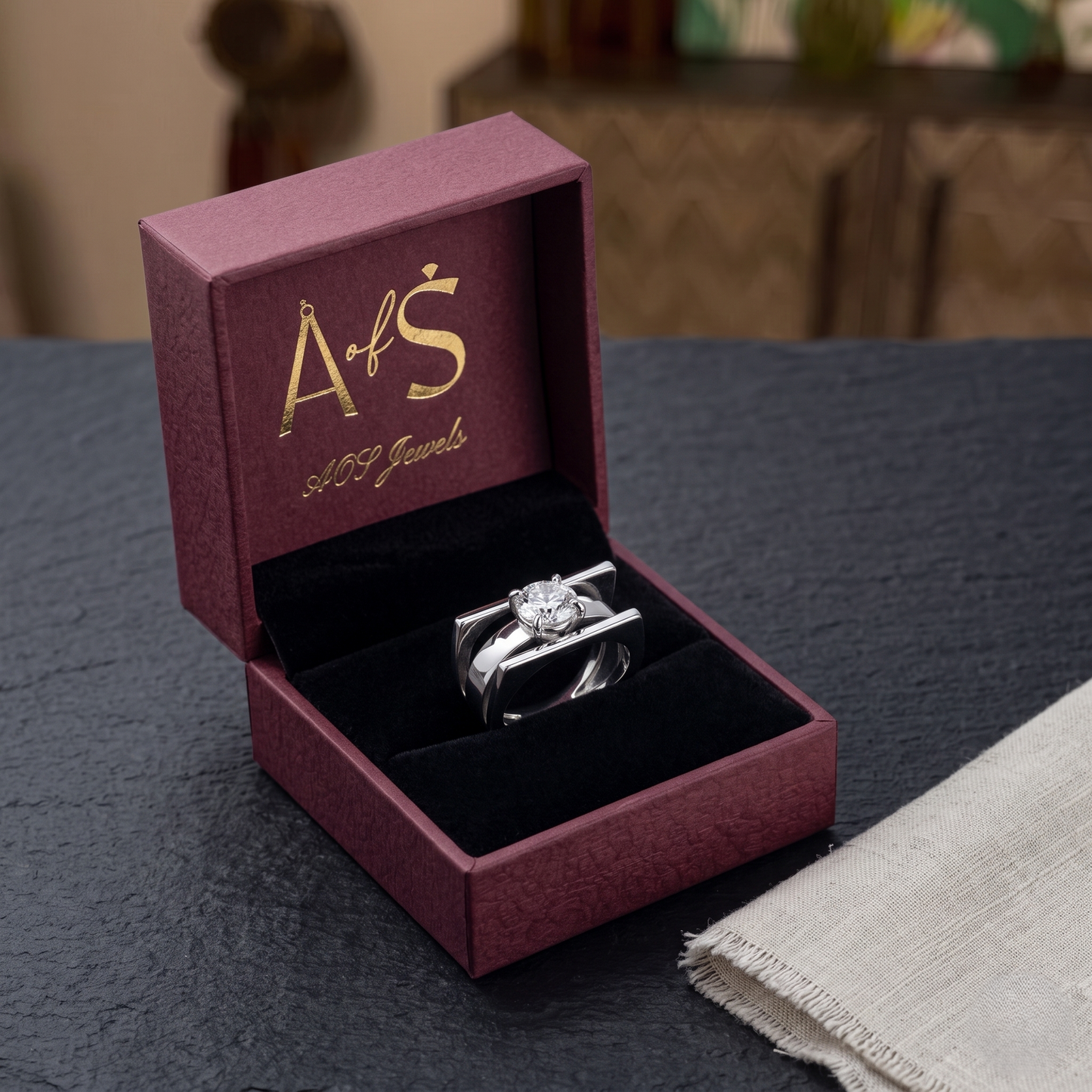 Modern Wide Band Triple-Bar Silver Ring