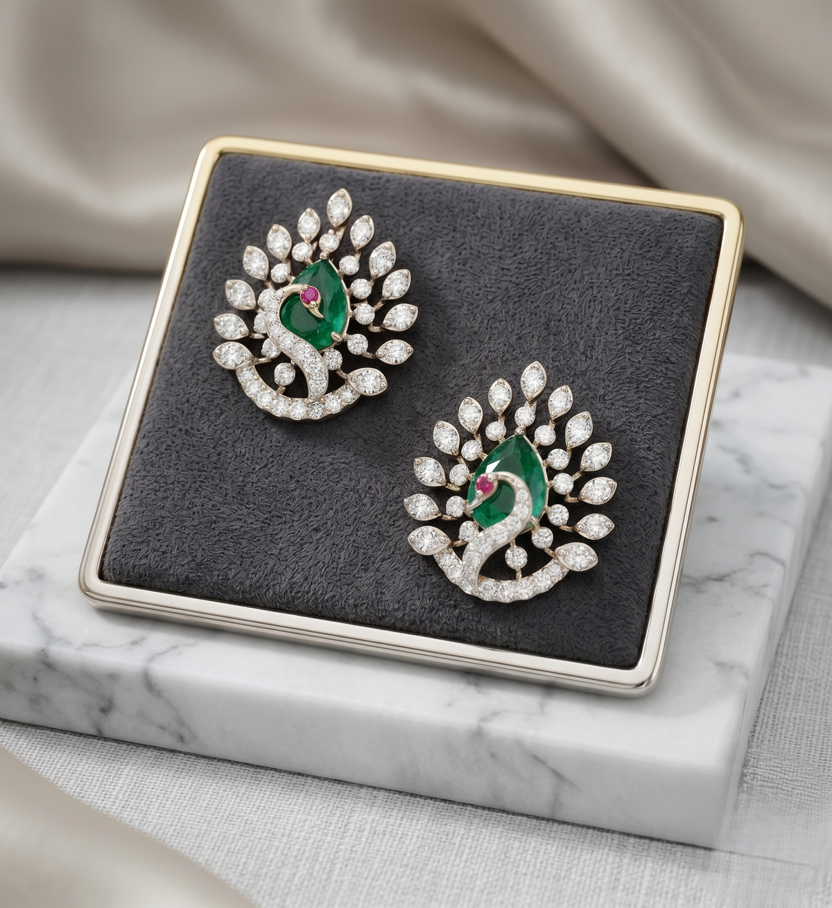 The Silver Majestic Peacock Studs
