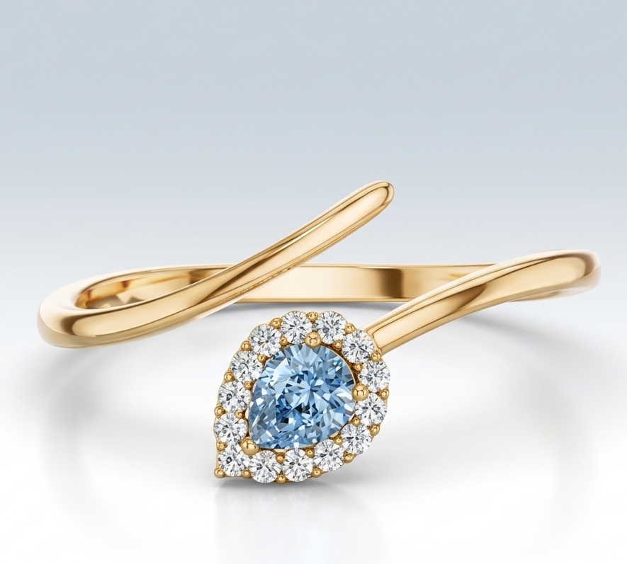 925 Sterling Silver Pear Cut Aquamarine-Style Ring
