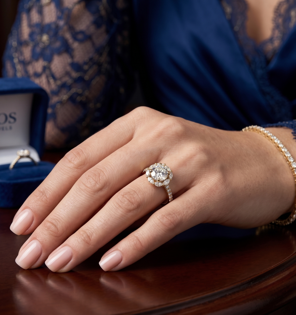 Sterling Silver Round Brilliant Ring with Pave Shoulders