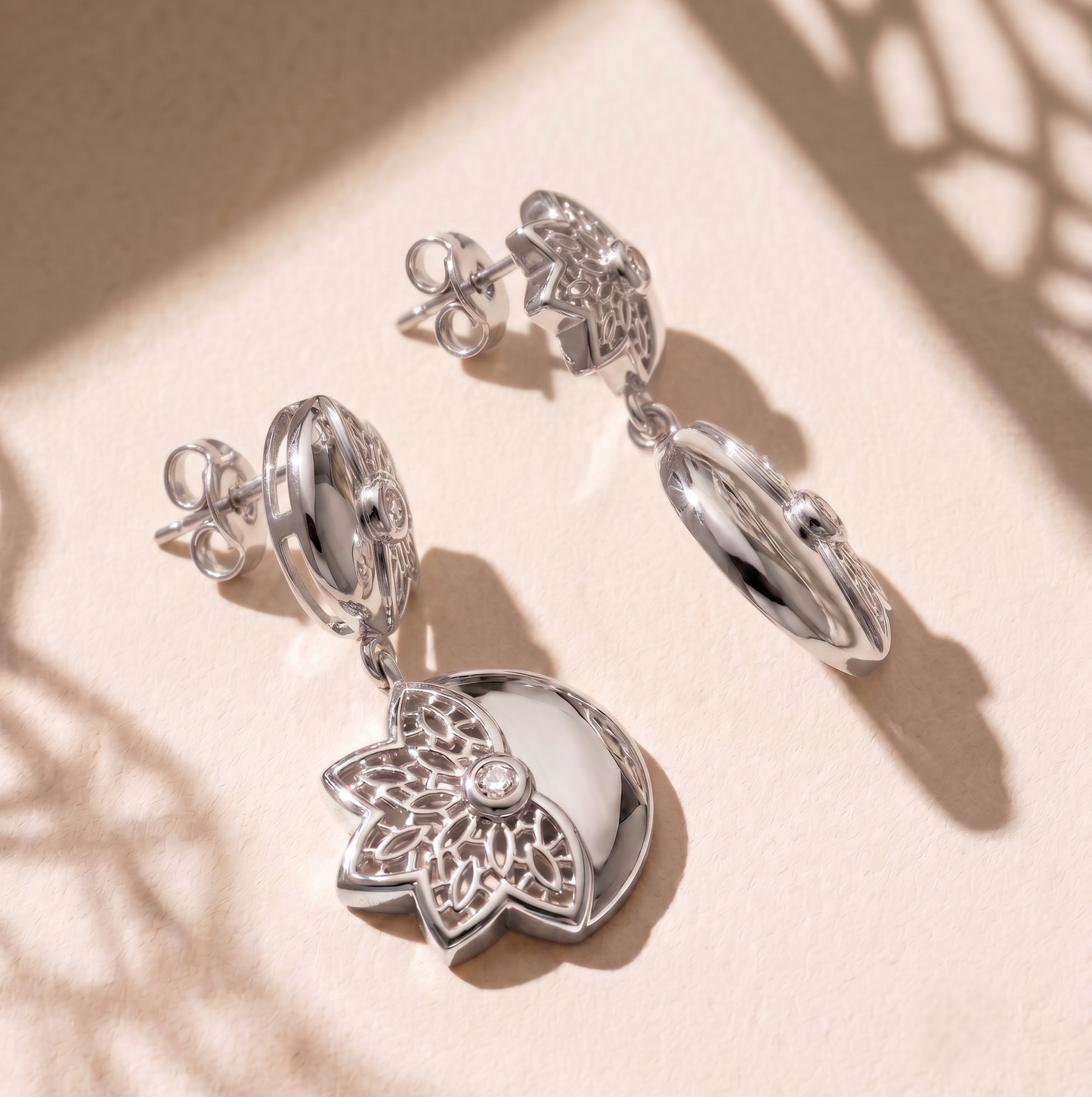 Half-Moon Floral Silver Earrings