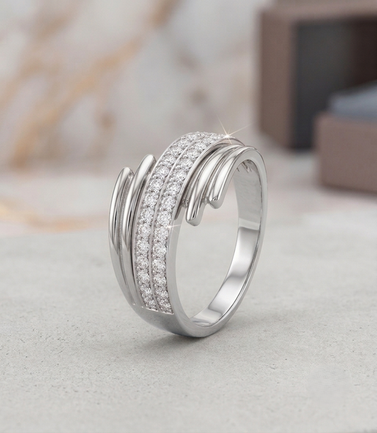 The silver wrap-style ring with three rows