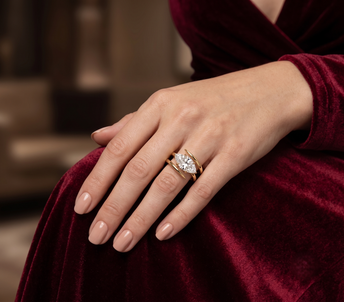 925 Sterling Silver Marquise Solitaire Wrap Ring