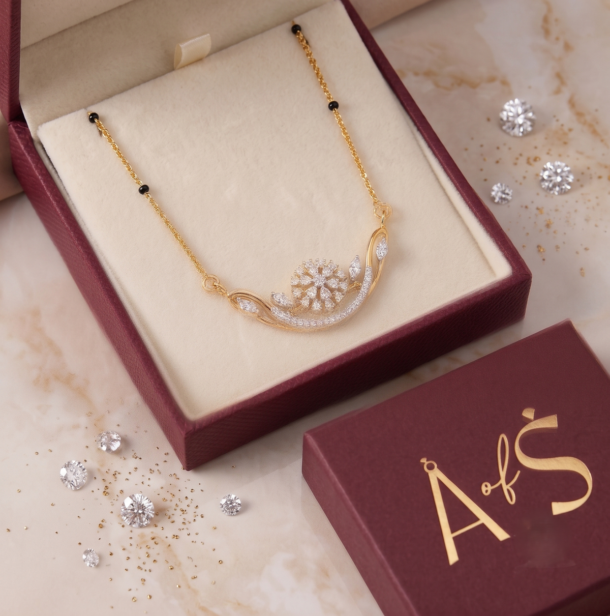 Sterling Silver Flower and Leaf Arc Mangalsutra