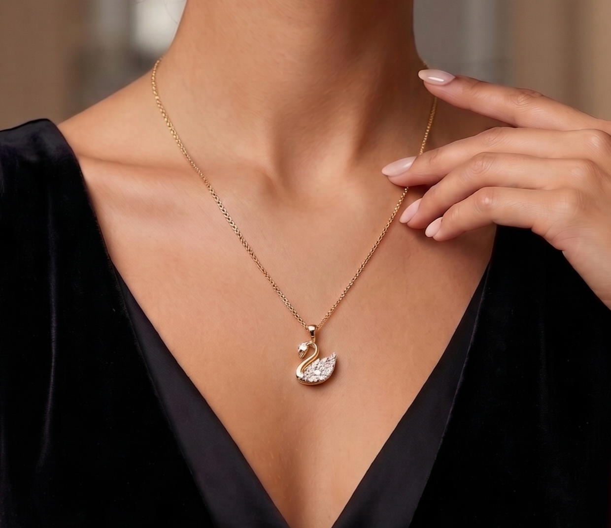 The Graceful Swan Pear-Cut Silver Pendant