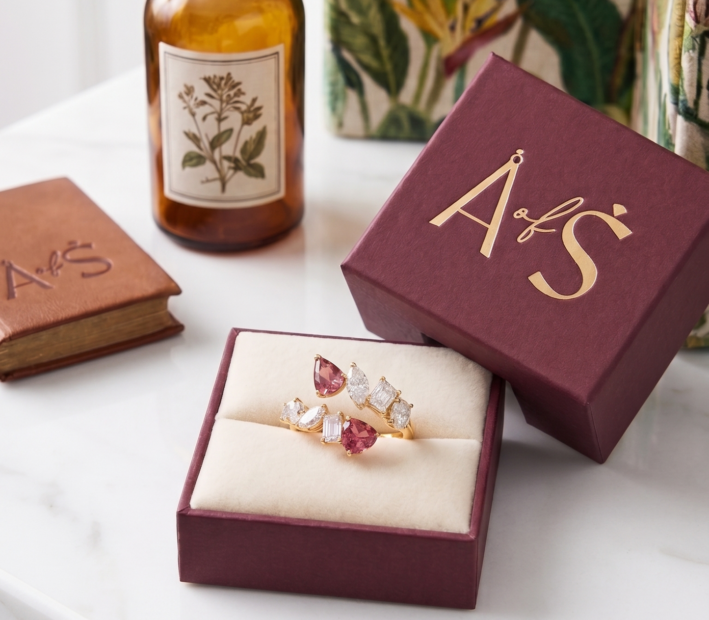 The "Crimson Romance" Multi-Stone Bypass Silver Ring