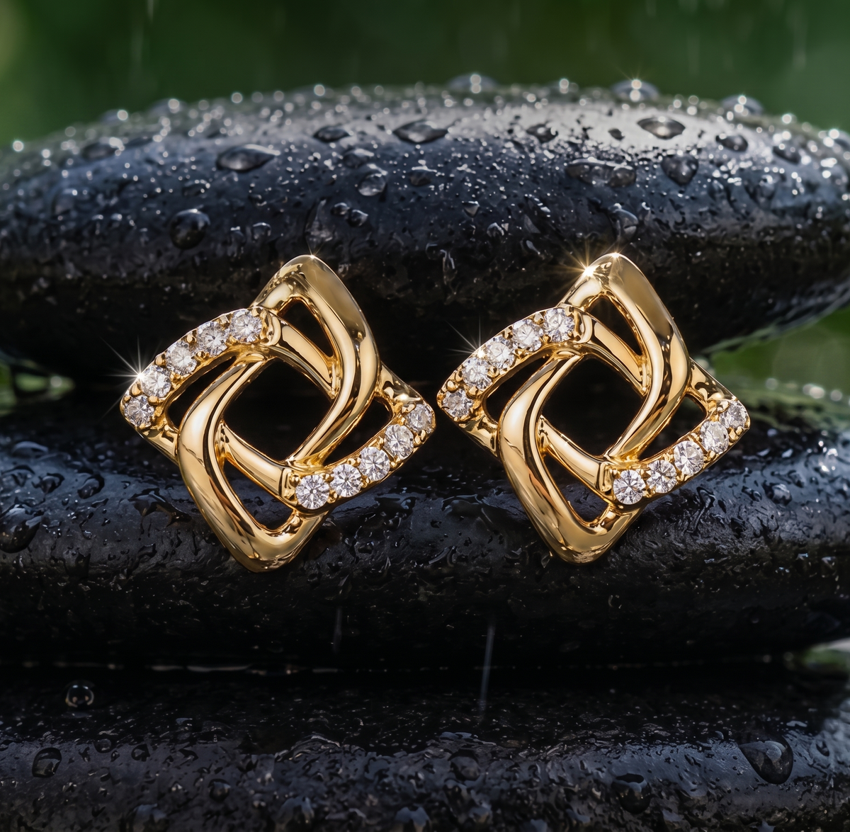 Half-Pavé Geometric Knot Earrings in Silver