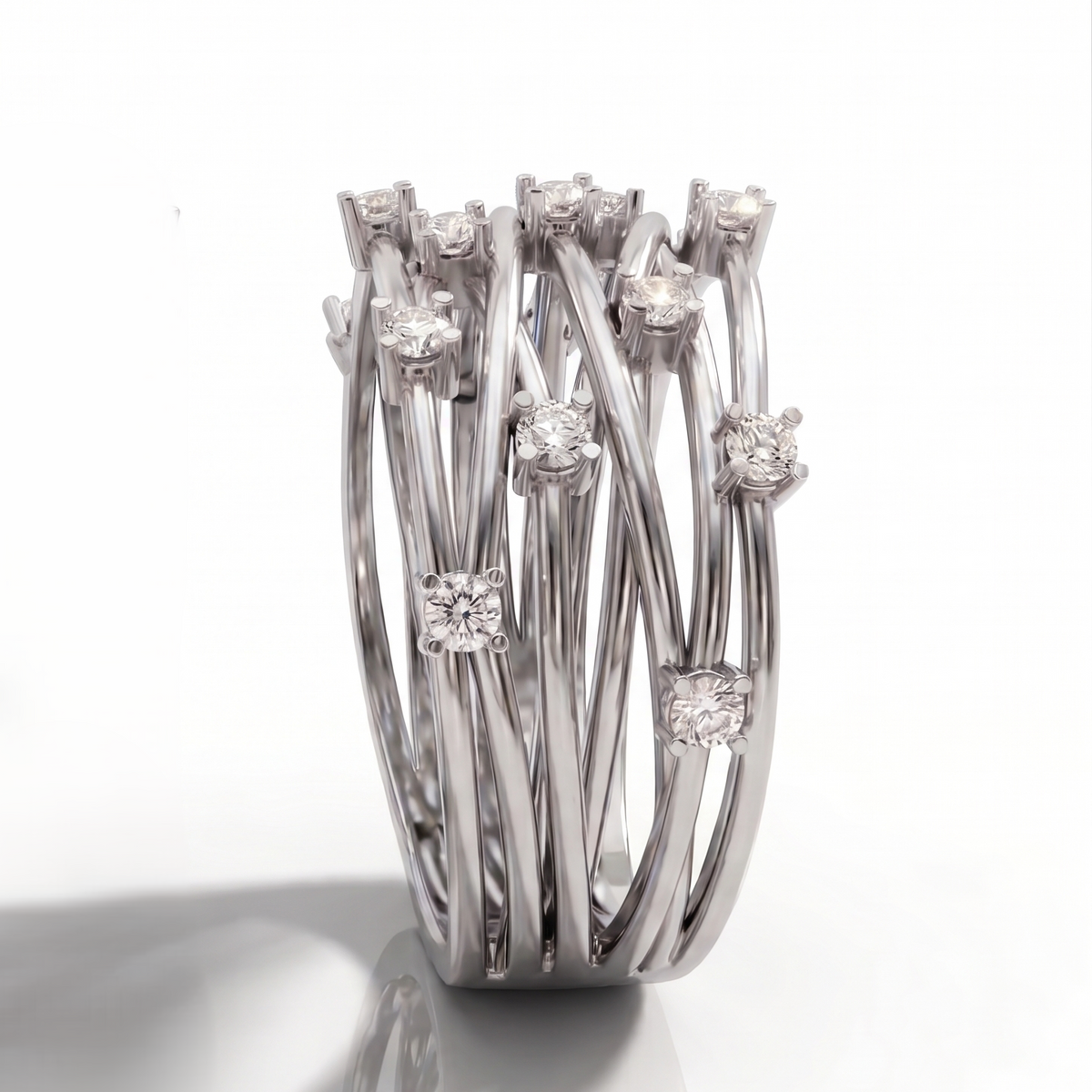 925 Sterling Silver Multi-Strand Scattered Stone Ring