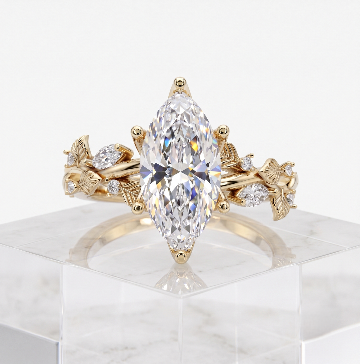 925 Sterling Silver Marquise Cut Botanical Ring