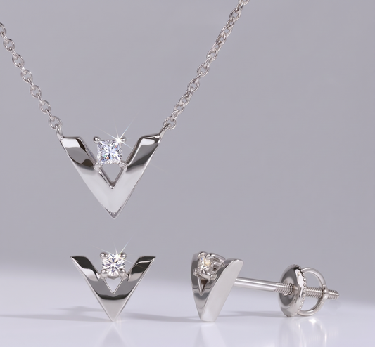 925 Sterling Silver Geometric Chevron Pendant Set