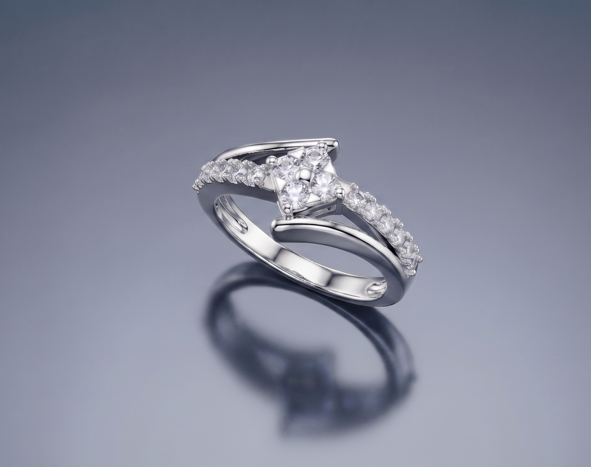 Sleek Intersection Silver Moissanite Ring